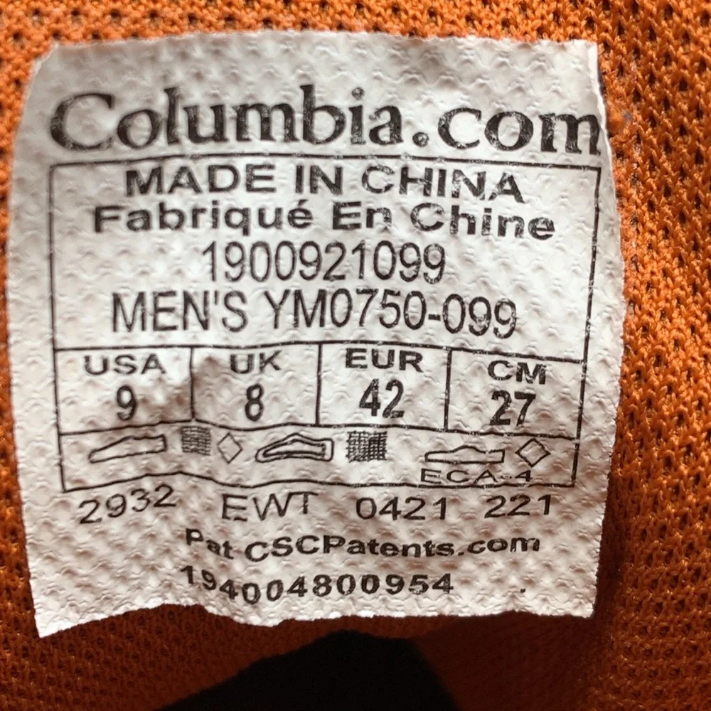 Columbia Grove Heights Mid Outdry Trail‎ Hiking Boots Men’s Sz 9